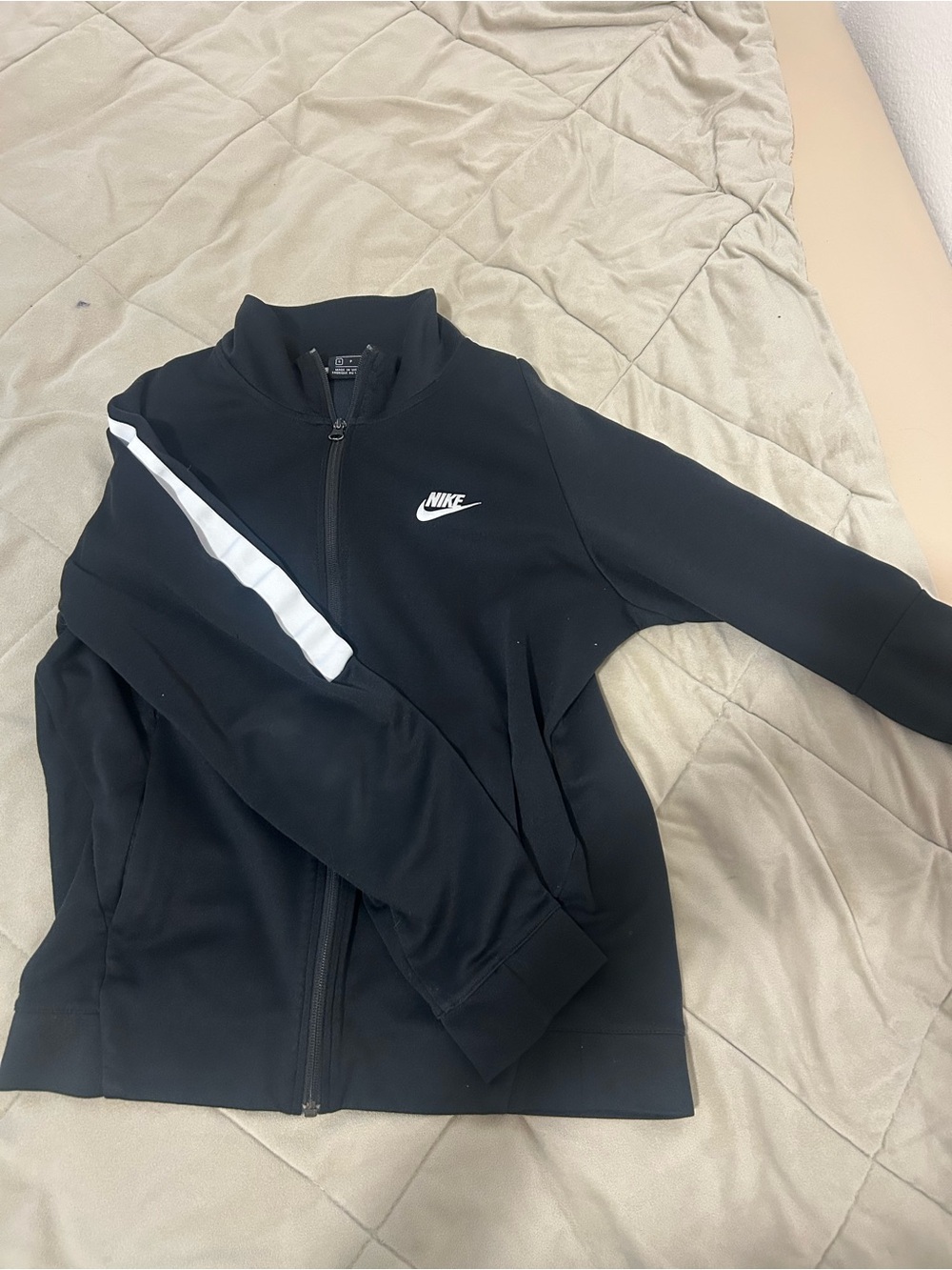 Nike Black Women's Full-Zip Varsity Jacket with White Stripe
